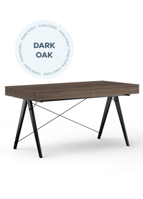 Gabinetowe biurko z szufladami w kolorze ciemnego dębu na drewnianych nóżkach