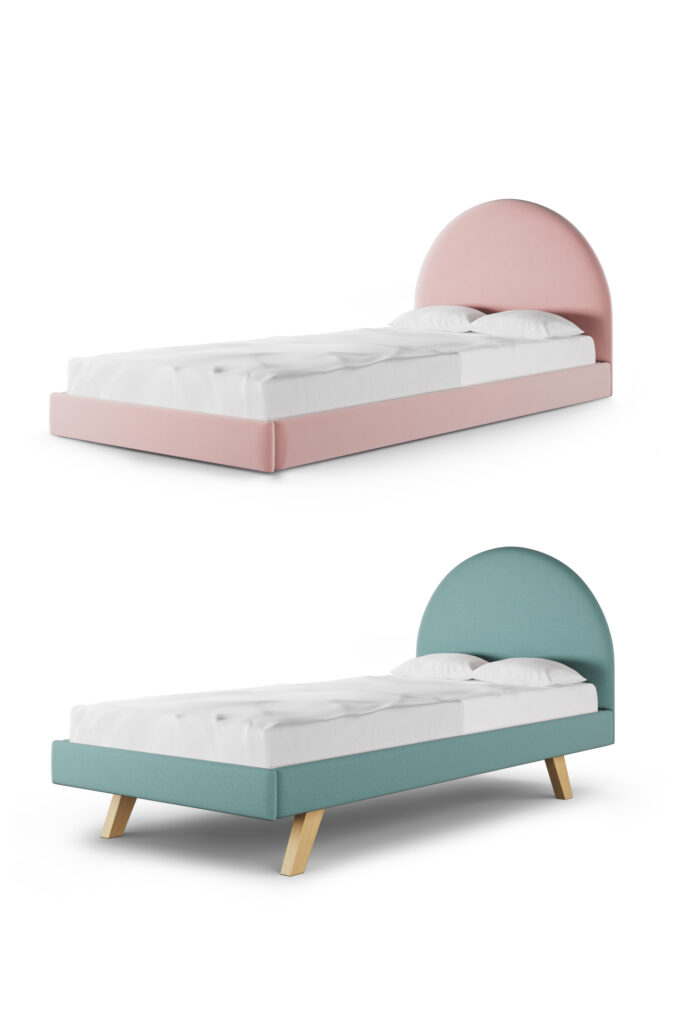 Łóżko dziecięce z półokrągłym zagłówkiem PILLE LEGS TEXTI