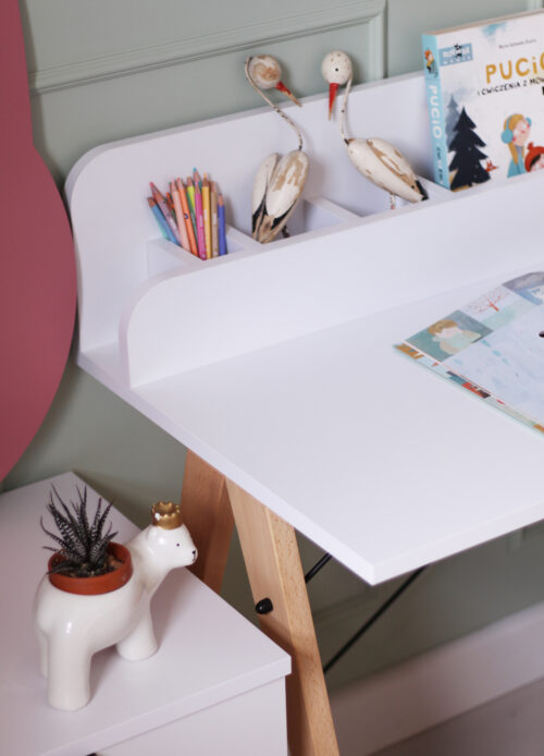 Białe biurko SLIM+ VERTICAL z pionową nadstawką