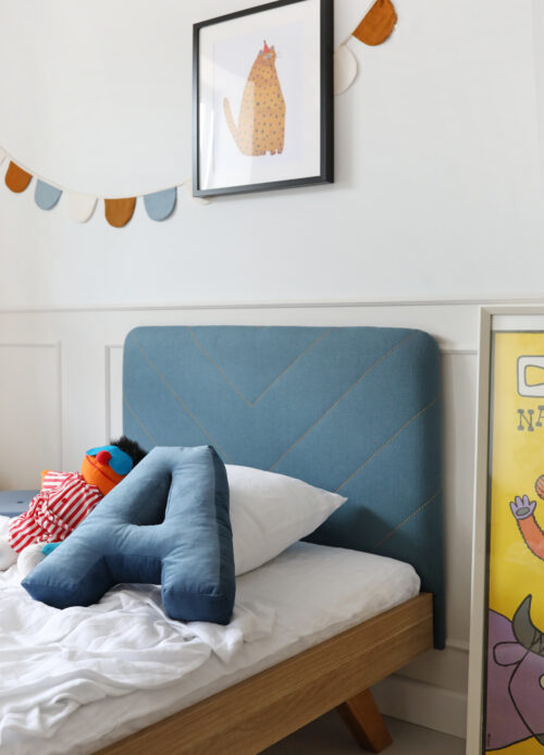 Okazja! Łóżko z limonkowym zagłówkiem + przeszycia w jodełkę