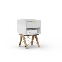 Okazja! Biała szafka nocna na dębowych nóżkach dostępna OD RĘKI!