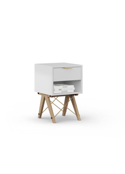 Okazja! Biała szafka nocna na dębowych nóżkach dostępna OD RĘKI!