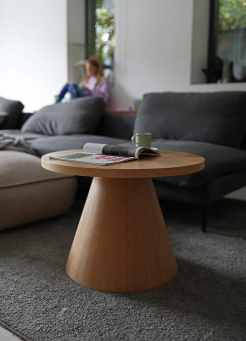 Okazja! Dębowy okrągły stolik kawowy MINI RUNDA OD RĘKI