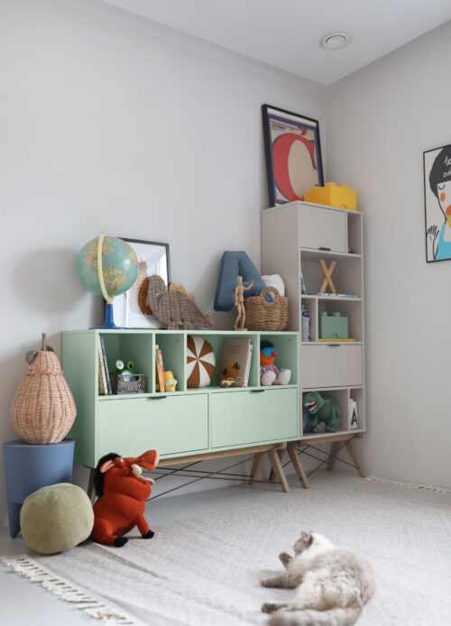 Okazja! Miętowy niski regał z szufladami LOWEST POCKET OD RĘKI