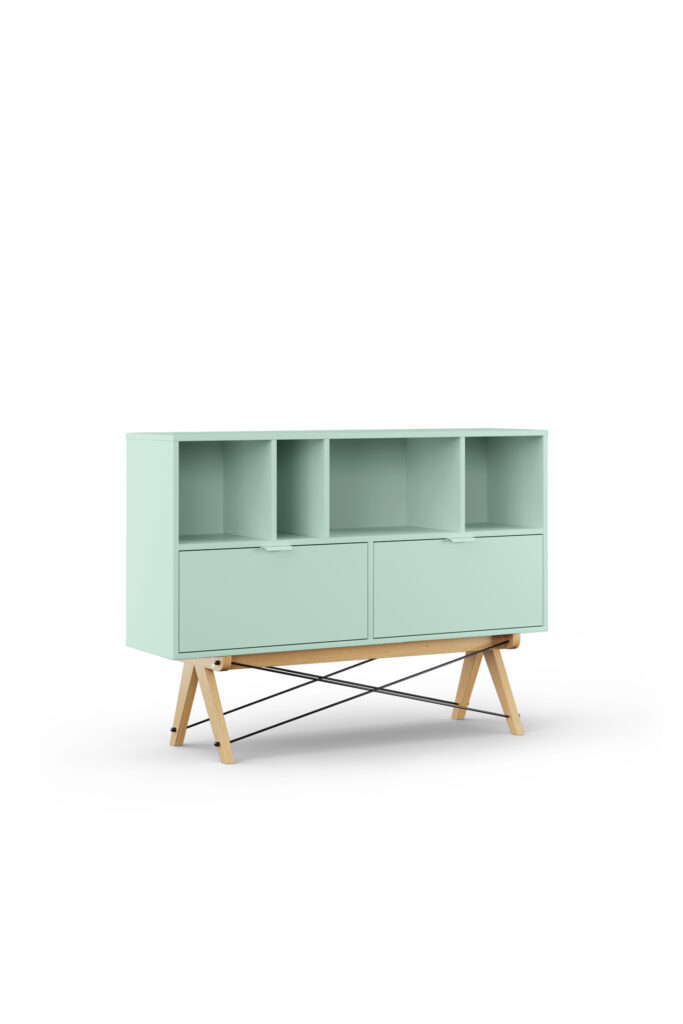 Okazja! Miętowy niski regał z szufladami LOWEST POCKET OD RĘKI