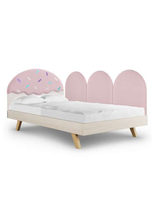 Okazja! Łóżko 120x200cm z zagłówkiem w kształcie deseru lodowego + panele ścienne Pille SZYBKI TERMIN