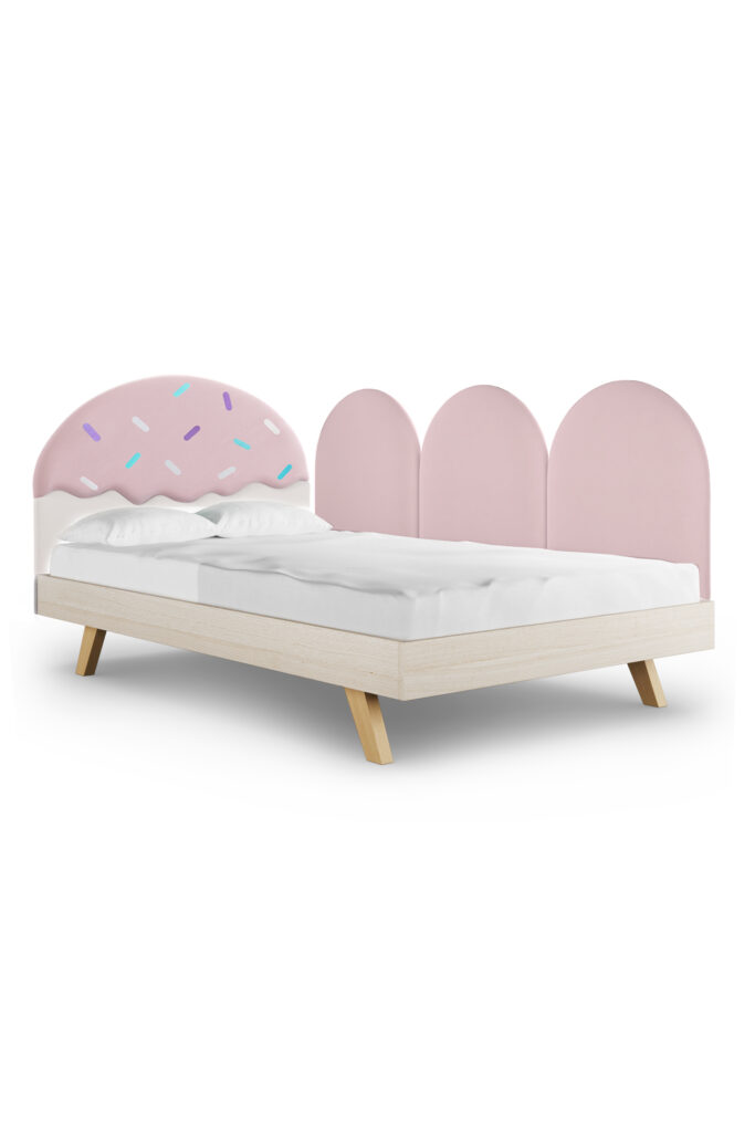 Okazja! Łóżko 120x200cm z zagłówkiem w kształcie deseru lodowego + panele ścienne Pille SZYBKI TERMIN
