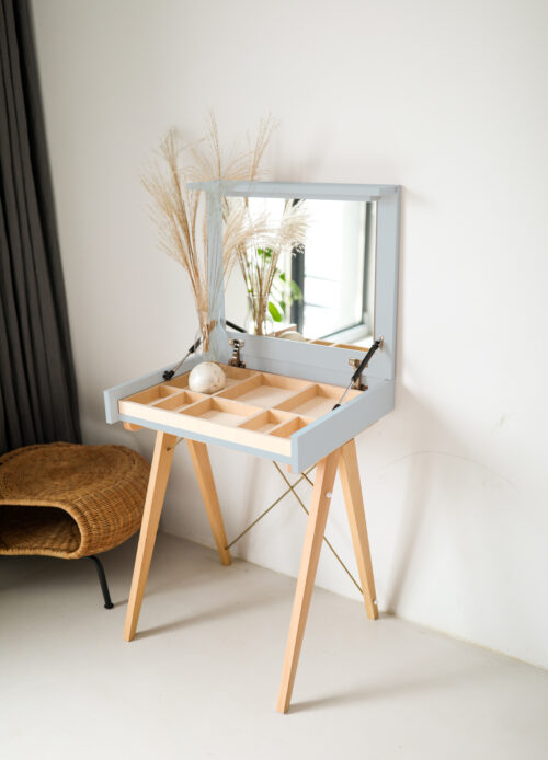 Wyprzedaż! Błękitna toaletka Mini z dużym lustrem, dostępna od ręki