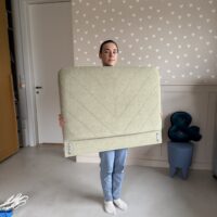 Okazja! Łóżko z limonkowym zagłówkiem + przeszycia w jodełkę