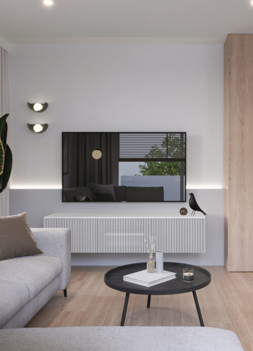 Okazja! Szeroka podwieszana szafka RTV LINE w kolorze białym OD RĘKI