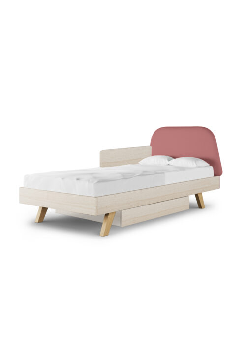 Łóżko LEGS BASIC z różowym zagłówkiem w kształcie TRAPEZU rozmiar 90x180cm + szuflada