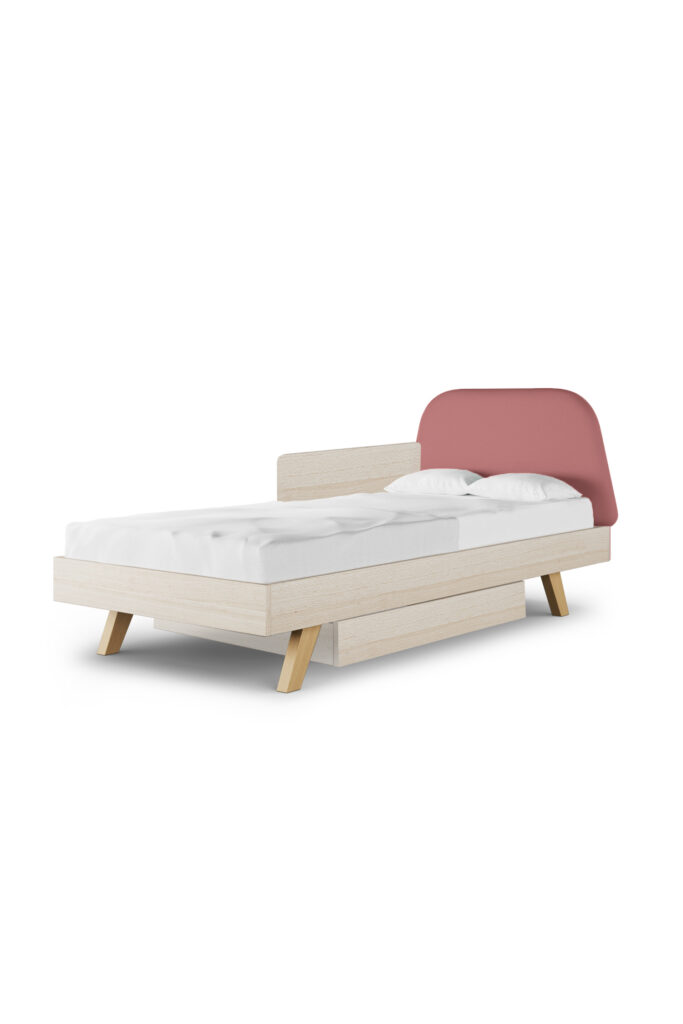 Łóżko LEGS BASIC z różowym zagłówkiem w kształcie TRAPEZU rozmiar 90x180cm + szuflada