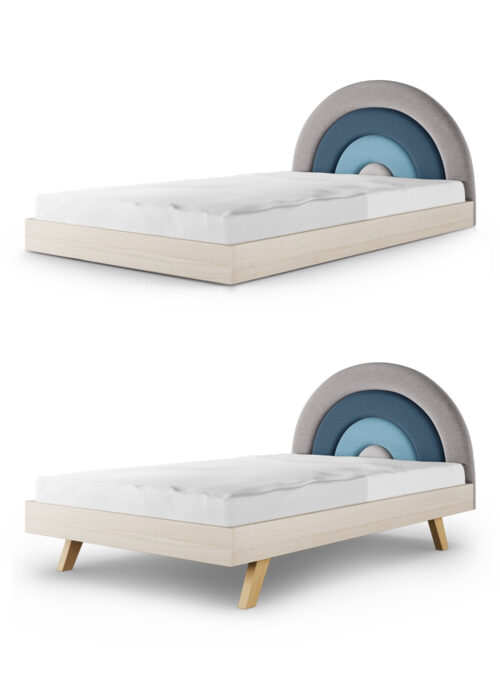 Duże tapicerowane łóżko z niebieską tęczą 120cm