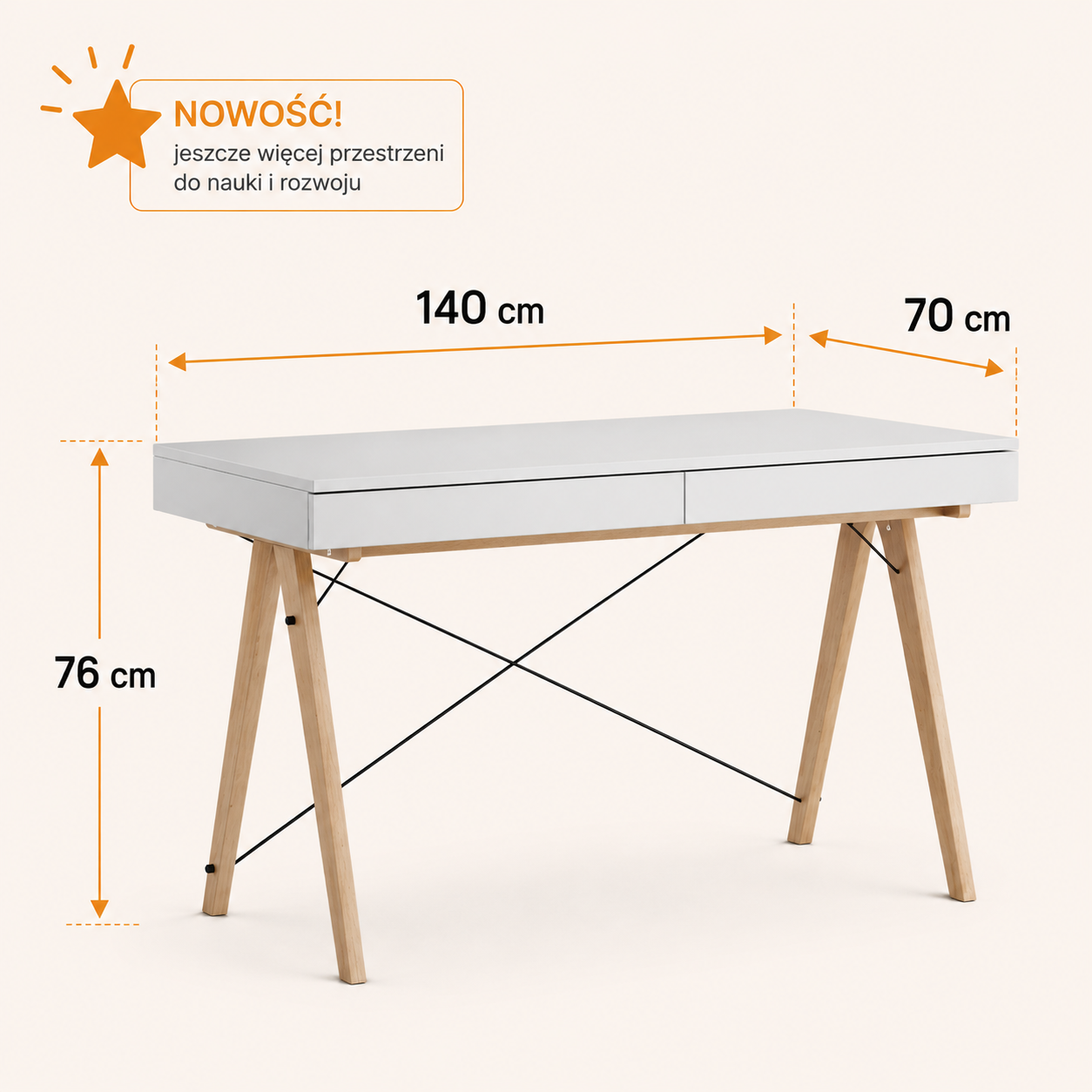 140 x 70 cm – bardzo komfortowa przestrzeń do nauki i pracy