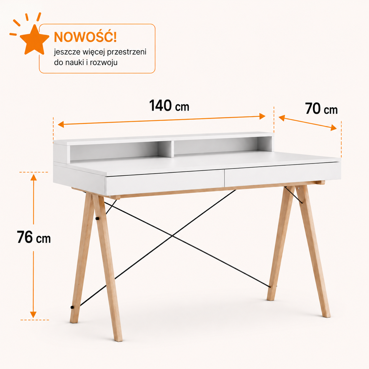140 x 70 cm – bardzo komfortowa przestrzeń do nauki i pracy