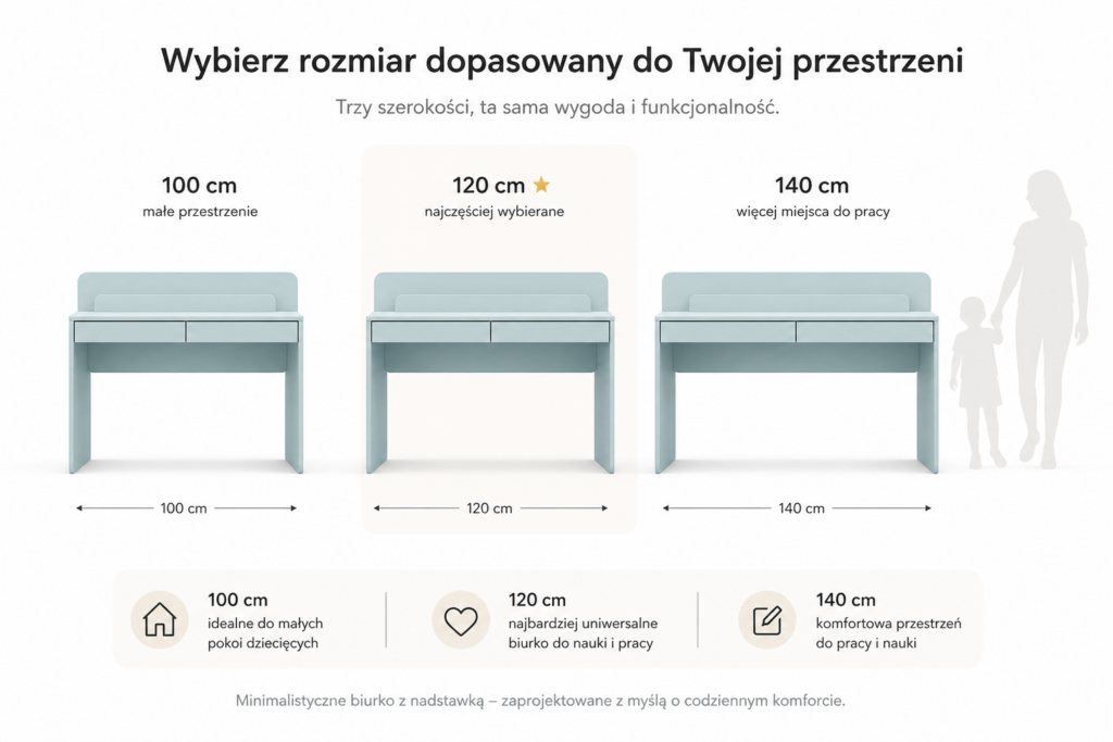 biurko 100 120 140 cm porównanie rozmiarów biurko z nadstawką otulo