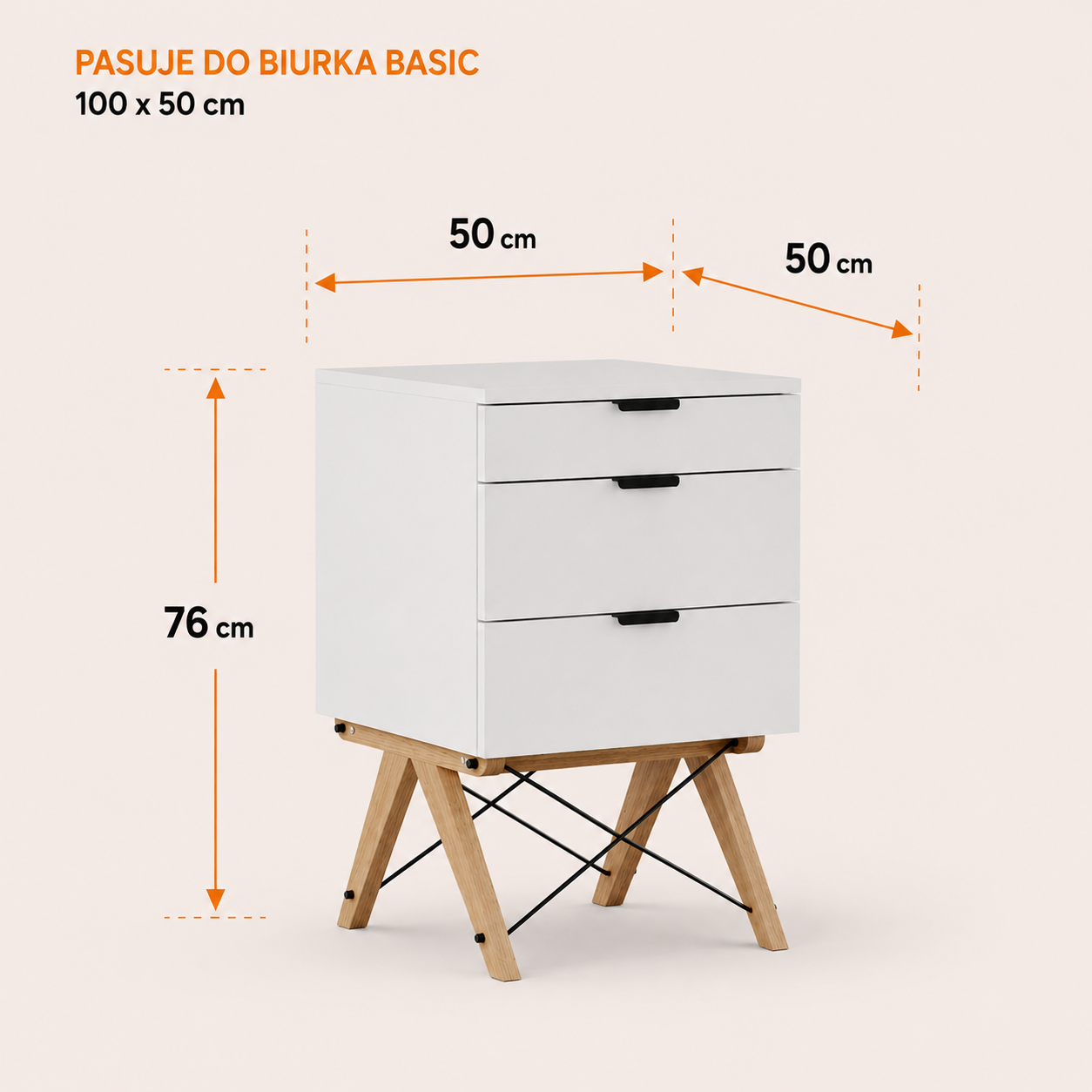 50 x 50 cm – kompaktowy, pasuje do biurka o głębokości 50 cm