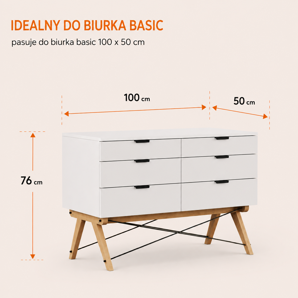 100 x 50 cm – pasuje do biurka o głębokości 50 cm