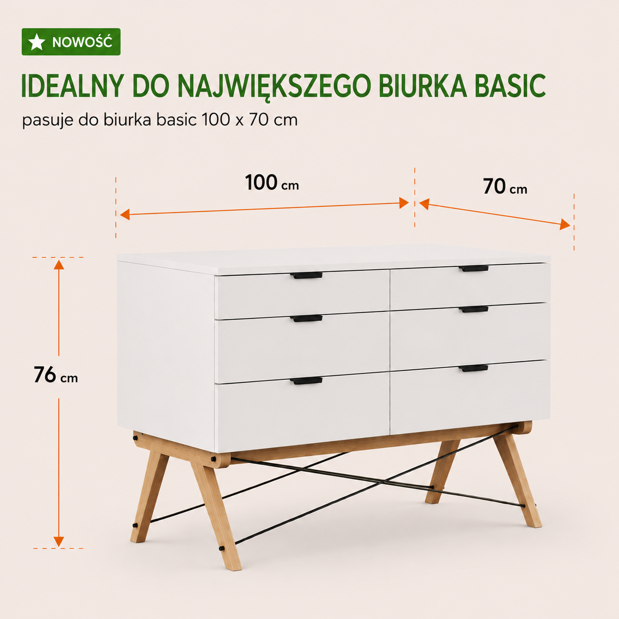 100 x 70 cm – ultra komfortowa przestrzeń do pracy, pasuje do biurka o głębokości 70 cm
