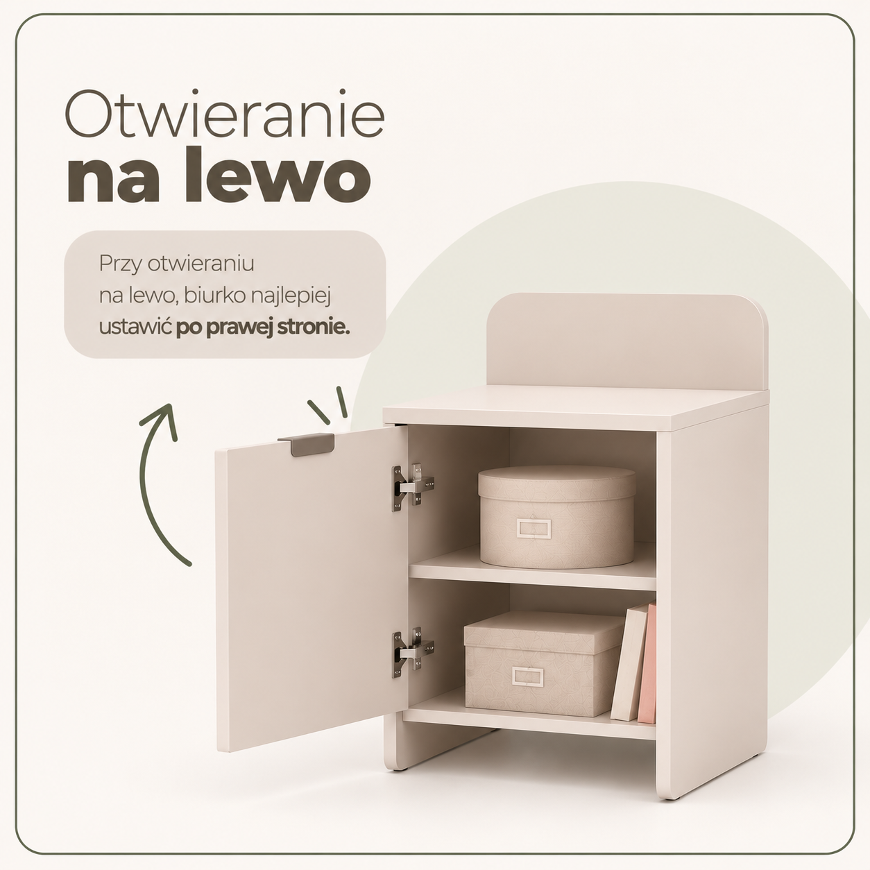 Na lewą stronę (biurko stoi po prawej stronie)